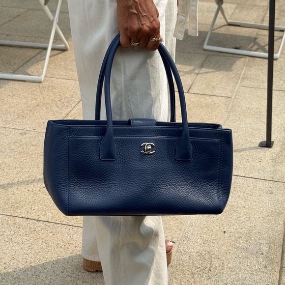 CHANEL Handbags - Elegant AUTHENTIC CHANEL Blue Leather Tote Bag